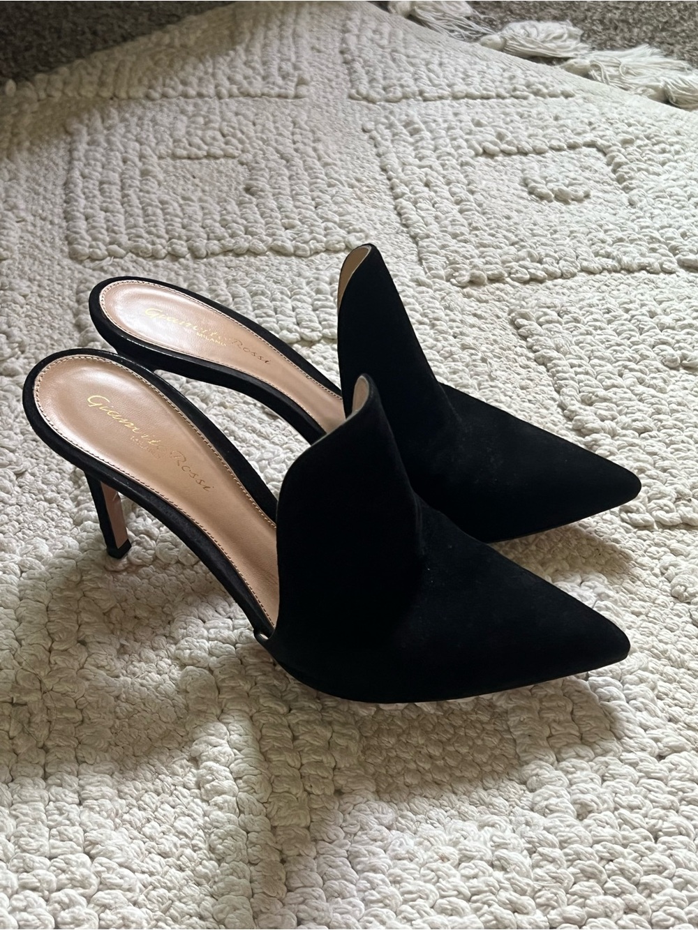 Gianvito Rossi Black Pointed Suede Mule Heels
